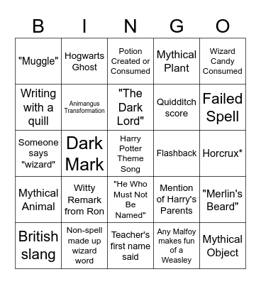 Harry Potter Bingo Card