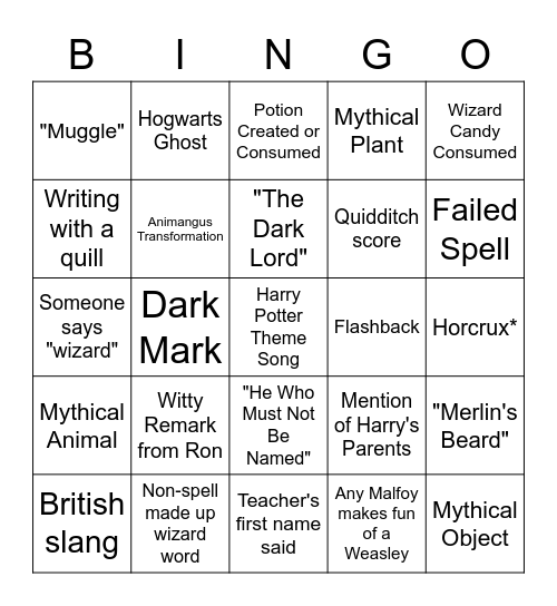 Harry Potter Bingo Card