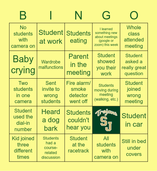 Trojan Virtual Meeting BINGO Card