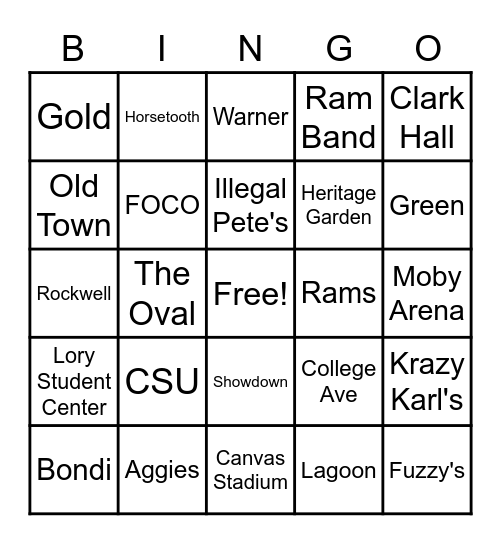 CSU/Fort Collins Bingo Card