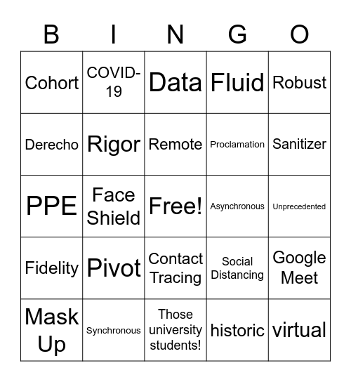 The 2020 Back-to-School Bingo Card Bingo Card
