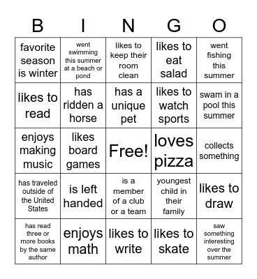 All About Me BINGO Card