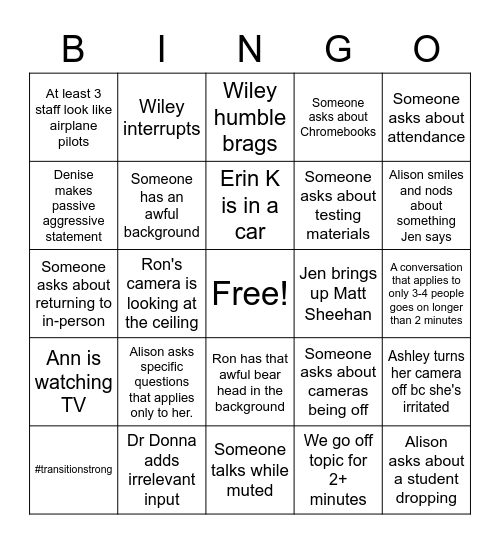 Certified Staff Bingo Card