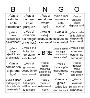 El verbo "ir" Bingo Card