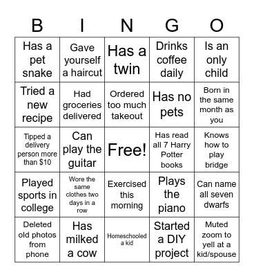 HHIHS Ice Breaker Bingo Card