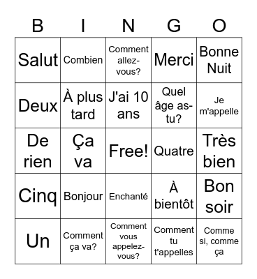 Greetings in French Bingo Card