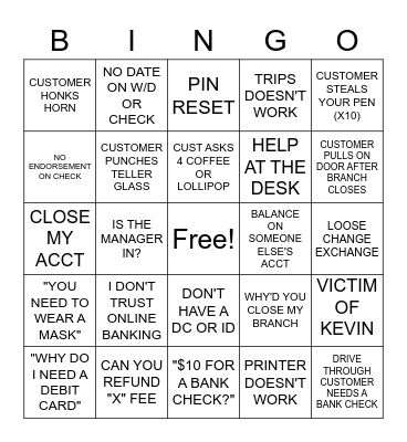 BANK SHENANIGANS BINGO Card