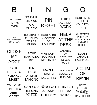 BANK SHENANIGANS BINGO Card