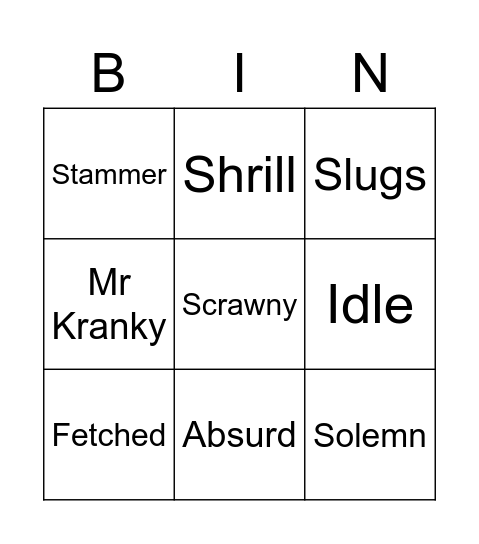 George's Marvellous Medicine Bingo Card