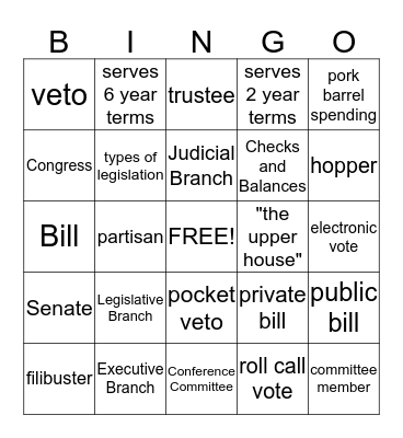 How a Bill Becomes a Law Bingo Card