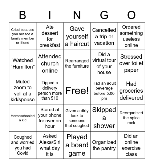 HHIHS Corona Bingo Card