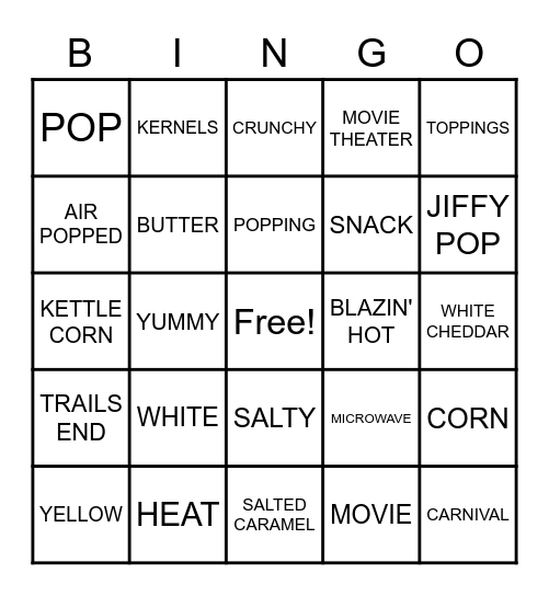 POPCORN Bingo Card