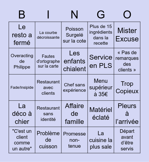 Bingo Cauchemar en Cuisine Bingo Card