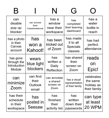 Find Someone Who Bingo Card