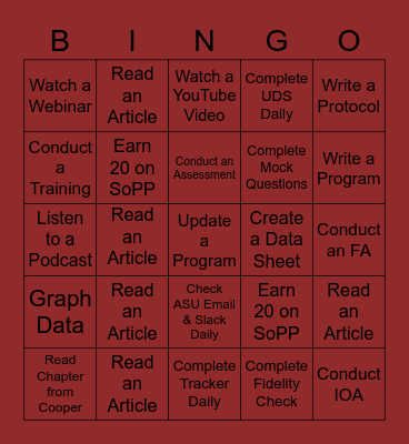 Fall Practicum Bingo Card