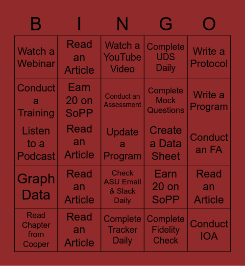 Fall Practicum Bingo Card