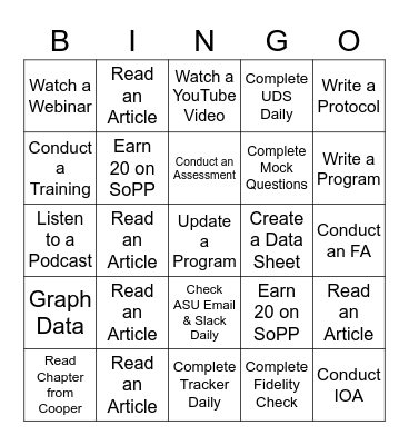 Fall Practicum Bingo Card
