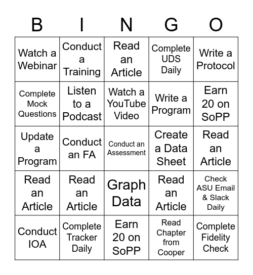 Fall Practicum Bingo Card