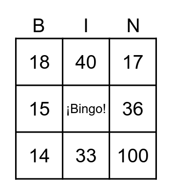 Los números del 11 al 100 Bingo Card