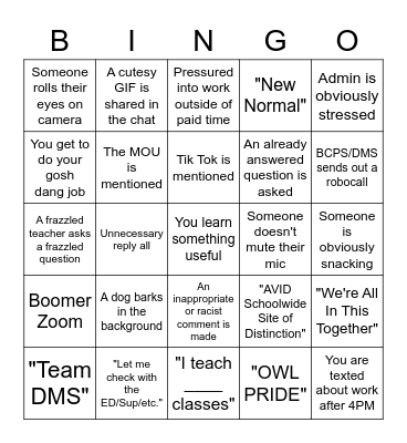 PD 2020 Bingo Card