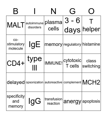 Immunity! Bingo Card