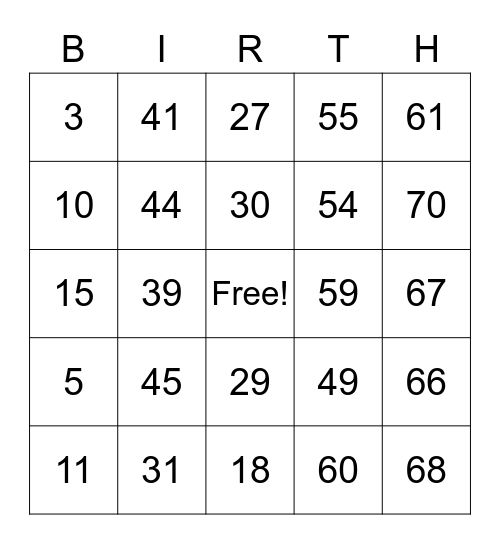 Jessica's Baby Shower! Bingo Card