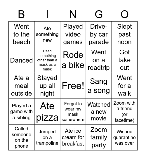 Quarantine Kid Bingo! Bingo Card