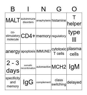 Immunity! Bingo Card