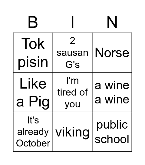 Untitled Bingo Card