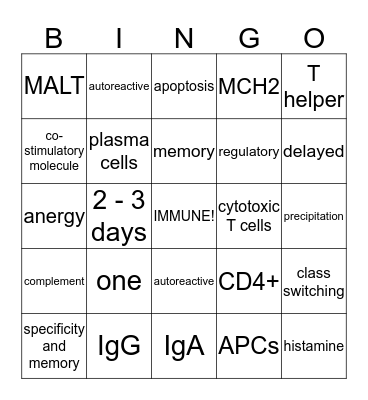 Immunity! Bingo Card