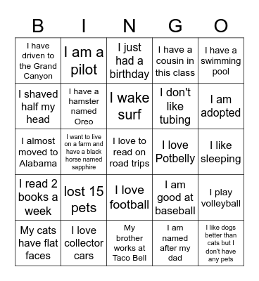 6 Kuby Scavenger Hunt Bingo Card