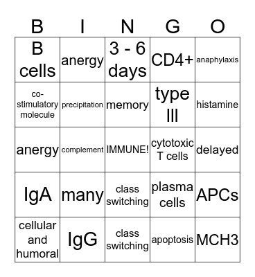 Immunity! Bingo Card