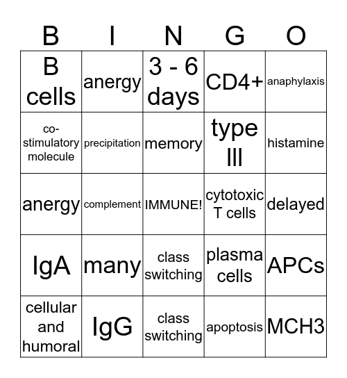 Immunity! Bingo Card