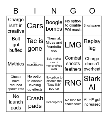 Fortnite | Chapter 2 : Season 3 Competitive Bingo Card Bingo Card
