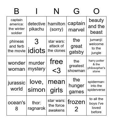 aashna/melodramas movie bingo! Bingo Card