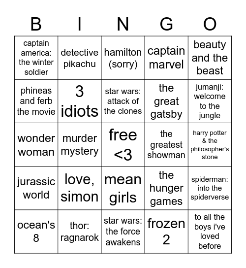 aashna/melodramas movie bingo! Bingo Card
