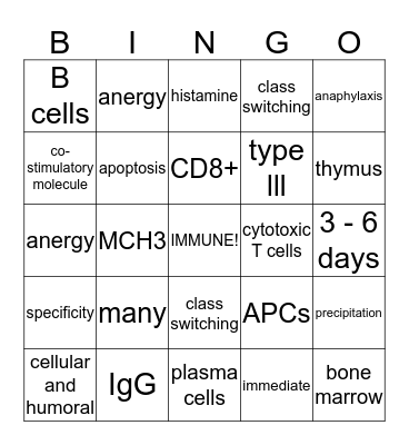 Immunity! Bingo Card