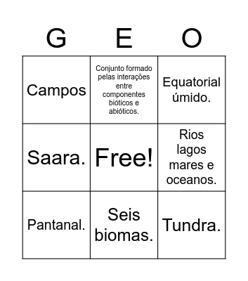 Ecossistemas da Terra Bingo Card