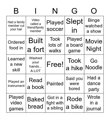 A Quarantine Summer Bingo Card