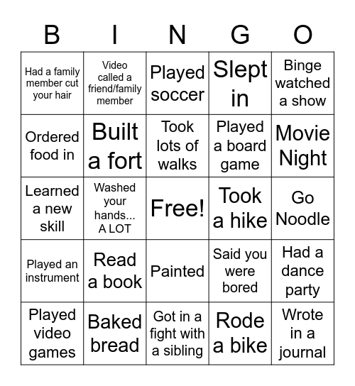 A Quarantine Summer Bingo Card