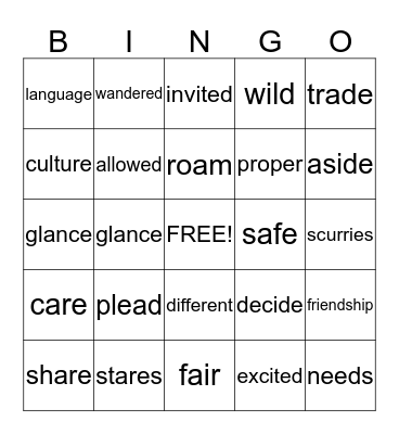 Vocabulary Bingo Card