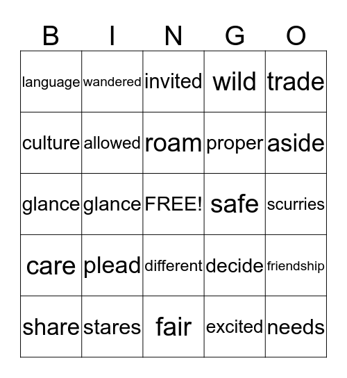 Vocabulary Bingo Card