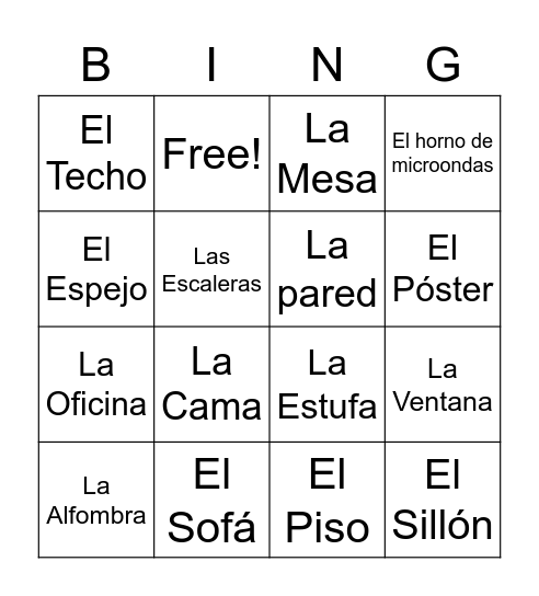 Spanish 2 1.1.1 Bingo Card