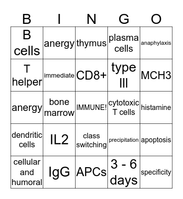 Immunity! Bingo Card