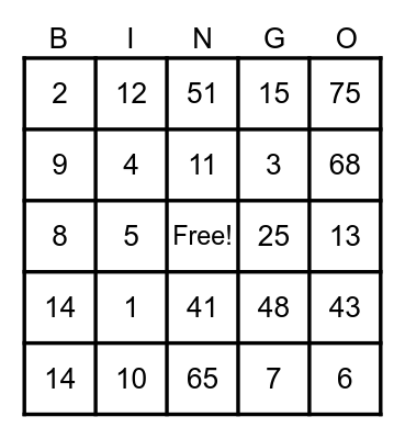 BINGO NIGHT 1 Bingo Card