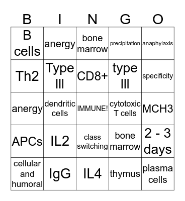 Immunity! Bingo Card