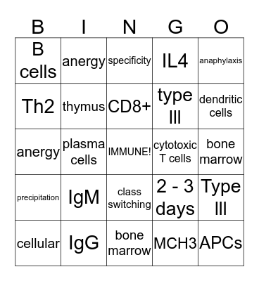 Immunity! Bingo Card