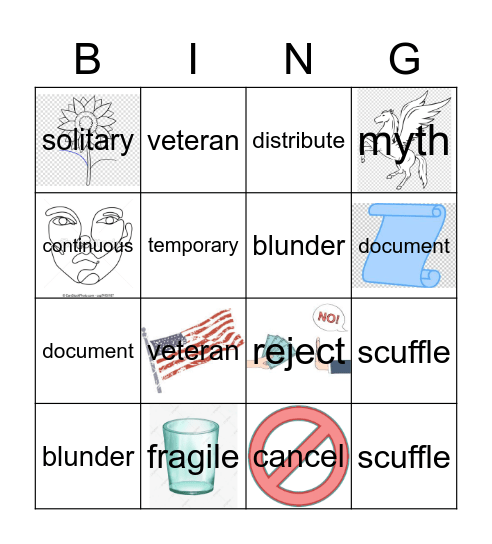 Unit 1 Vocabulary Words Bingo Card
