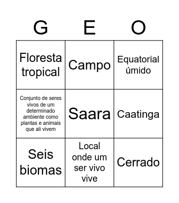 Ecossistemas da Terra 3 Bingo Card