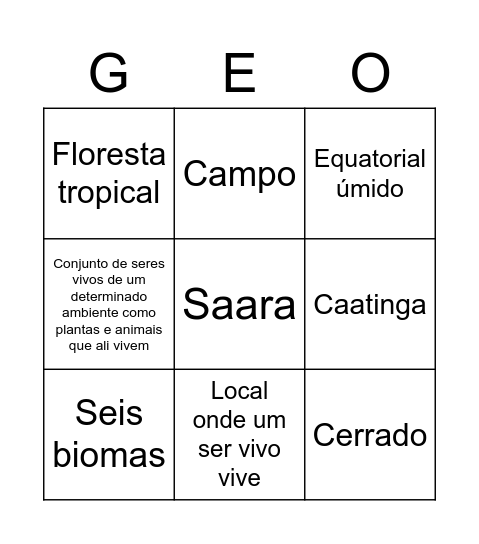 Ecossistemas da Terra 3 Bingo Card